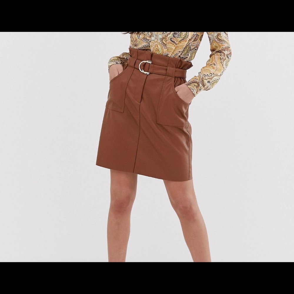 Vila faux leather paper bag waist skirt - size US 12 / EU 44